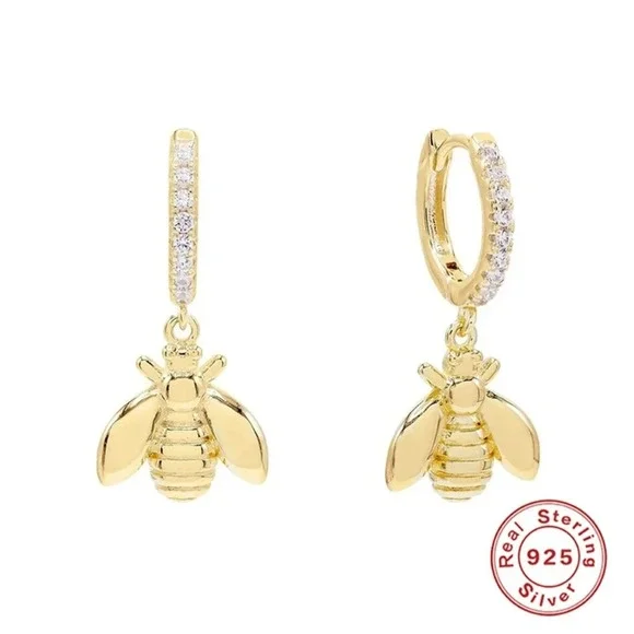 18k Gold Plated Sterling Silver Bee Earrings - Picture 1 of 6